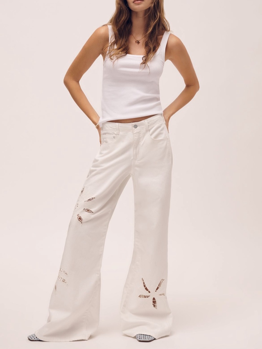 Pilcro Adi Mid-Rise Relaxed Wide-Leg Embroidered Jeans